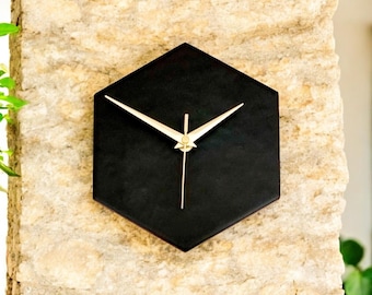 Minimalist Modern Small Black Contemporary Hexagonal Kitchen Wall Clock, Silent Non-Ticking