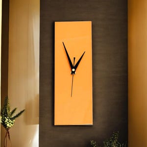 Minimalist Modern Contemporary Wall Clock, Rectangle Orange Clock 30cm