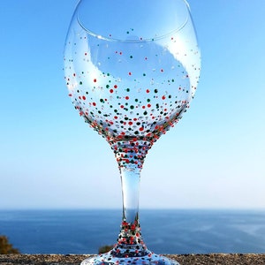 Tactile Hand Painted Balloon Large Gin Glass Wine Glass &#39;Holly Berry&#39;