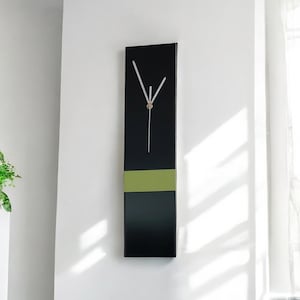 Handmade Slim Black Rectangle Wall Clock, Contemporary Modern Clock 40cm, Unique Home Decor