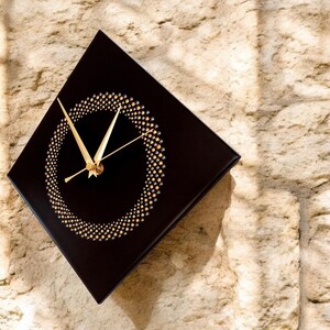 Hand Painted Unique Wall Clock, Black Diamond Clock, Circle Design, 28cm image 15