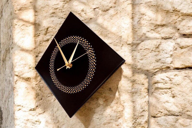 Hand Painted Unique Wall Clock, Black Diamond Clock, Circle Design, 28cm image 15