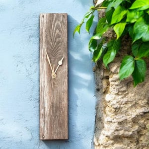 Minimalist Modern Rectangle Brown Barn Wood Look Wall Clock 33cm