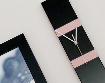 Long Slim Handmade Modern Black Wall Clock, Unique Contemporary Home Decor