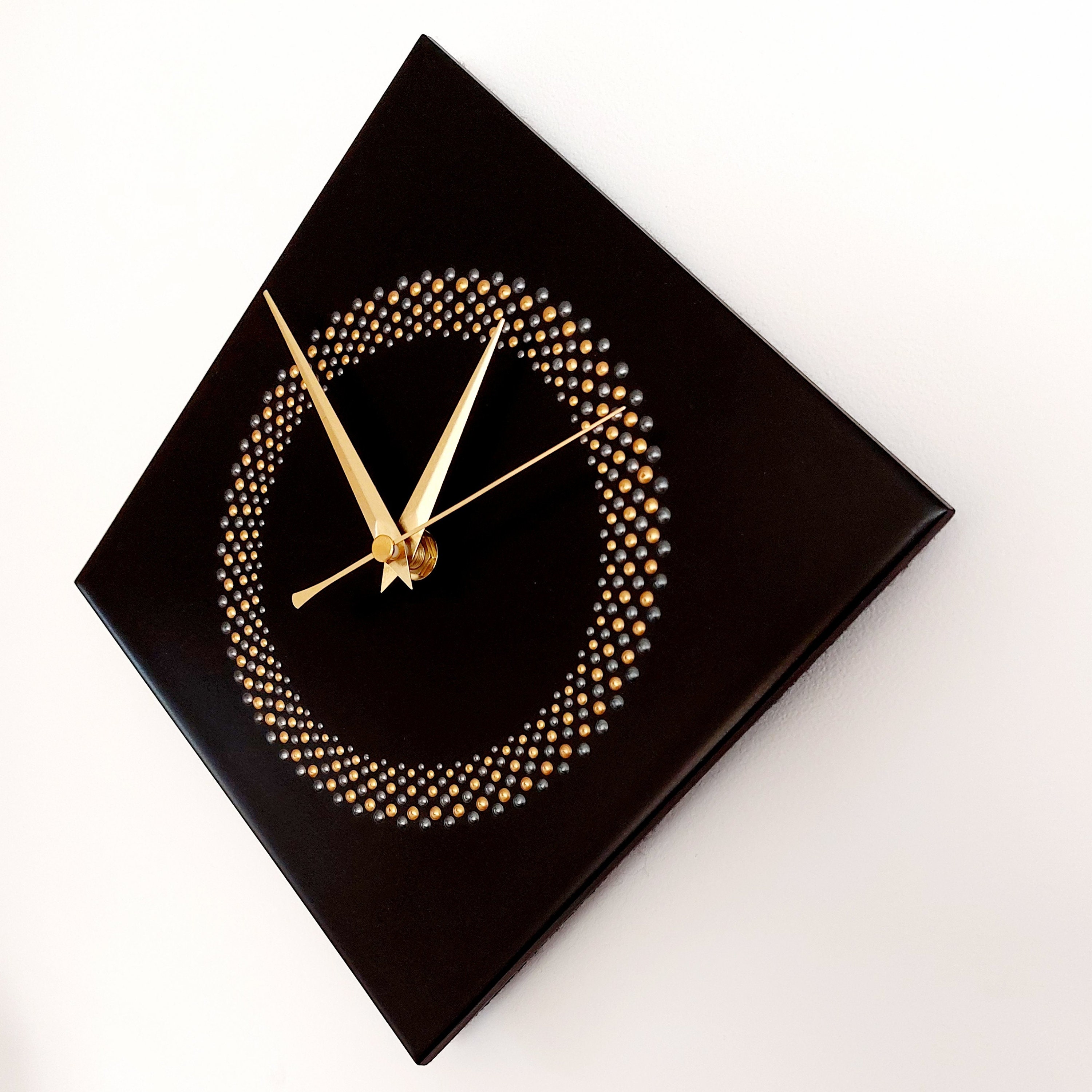 Hand Painted Unique Wall Clock Black Diamond Clock Circle Etsy UK