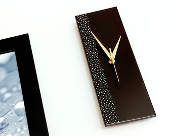 Handbemalte Einzigartige Wanduhr, Rechteck Schwarze Uhr 30cm