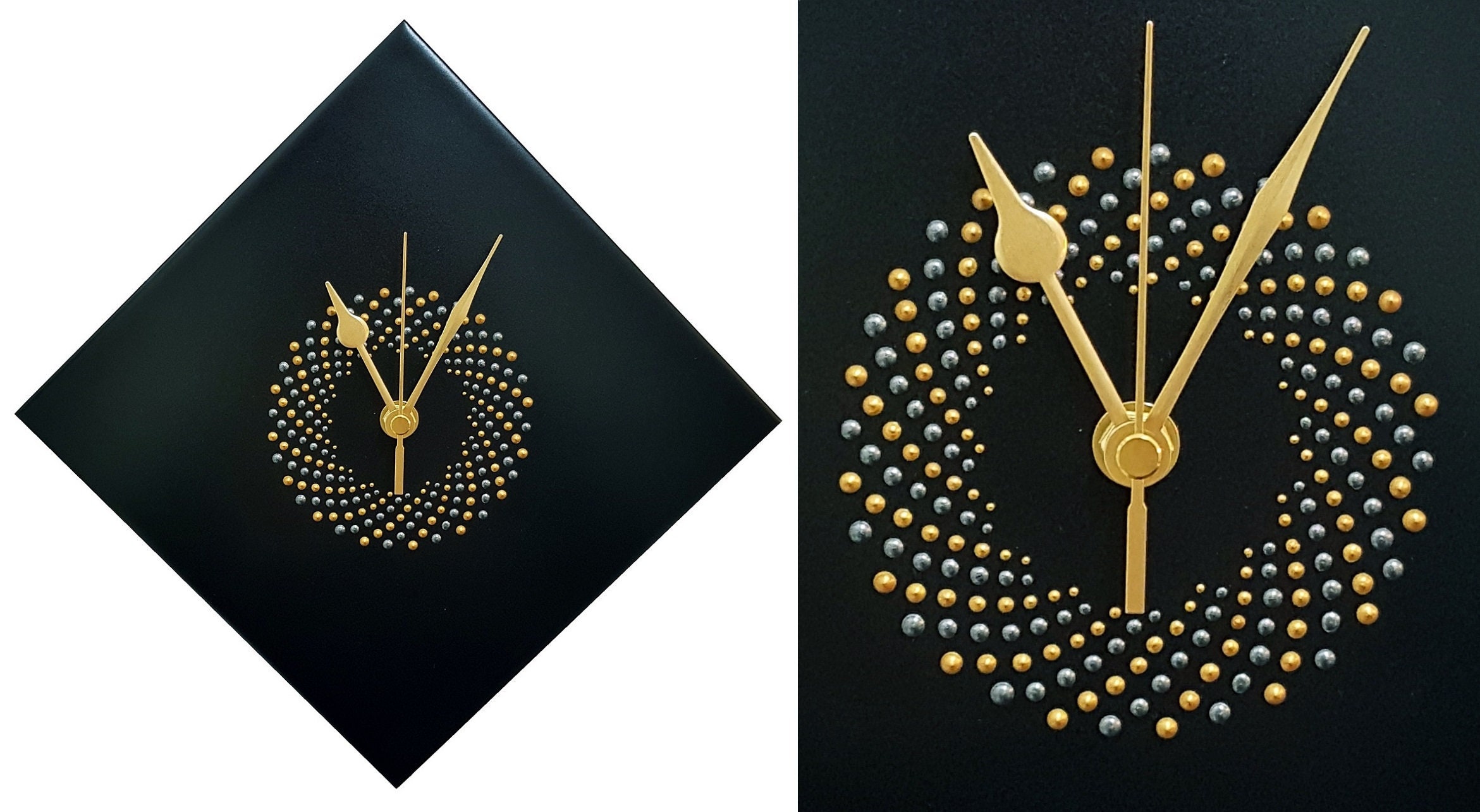 Unique Diamond Wall Clock Hand Painted Black Clock Swirl Etsy UK