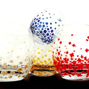 Set of 4 Handpainted Flower Glass Tumblers