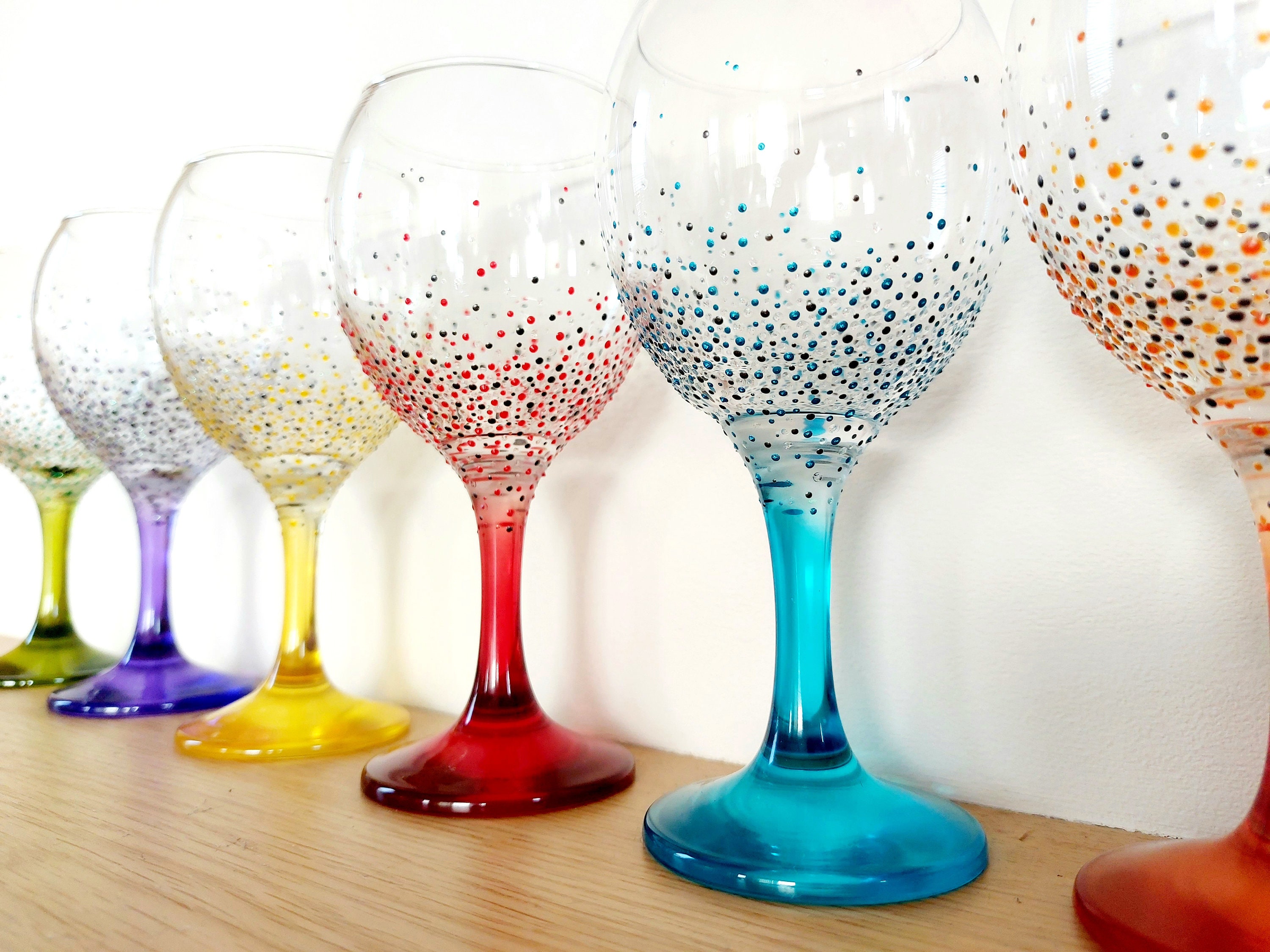 Hand Painted Tactile Coloured Wine Glasses Dishwasher Safe 