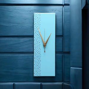 Reloj de pared único, pintado a mano, azul, rectangular, silencioso, 30 cm
