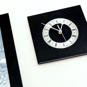 Modern Black Square Wall Clock with Silver Dial, Contemporary Home Decor, 20cm, Silent Non-Ticking