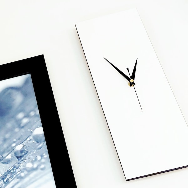 Contemporary Modern Wall Clock, White Rectangle Silent Clock 40cm x 15cm