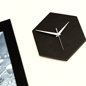 Minimalist Modern Small Black Contemporary Hexagonal Kitchen Wall Clock, Silent Non-Ticking