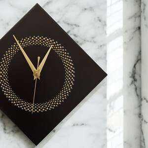 Hand Painted Unique Wall Clock, Black Diamond Clock, Circle Design, 28cm image 11