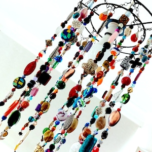 Bohemian Beaded Ceiling Lampshade, Multicoloured Bead Pendant Light, Handmade