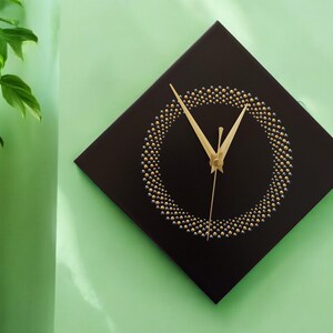Hand Painted Unique Wall Clock, Black Diamond Clock, Circle Design, 28cm image 7