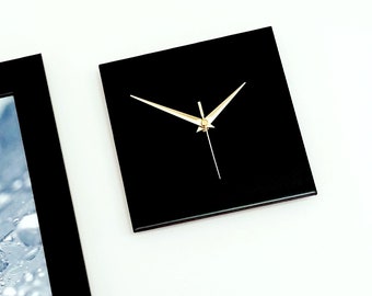 Modern Minimalist Black Square Wall Clock, Contemporary Home Decor, 20cm, Silent Non-Ticking