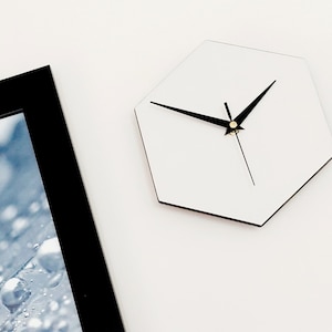 Minimalist Small White Contemporary Hexagonal Kitchen Wall Clock