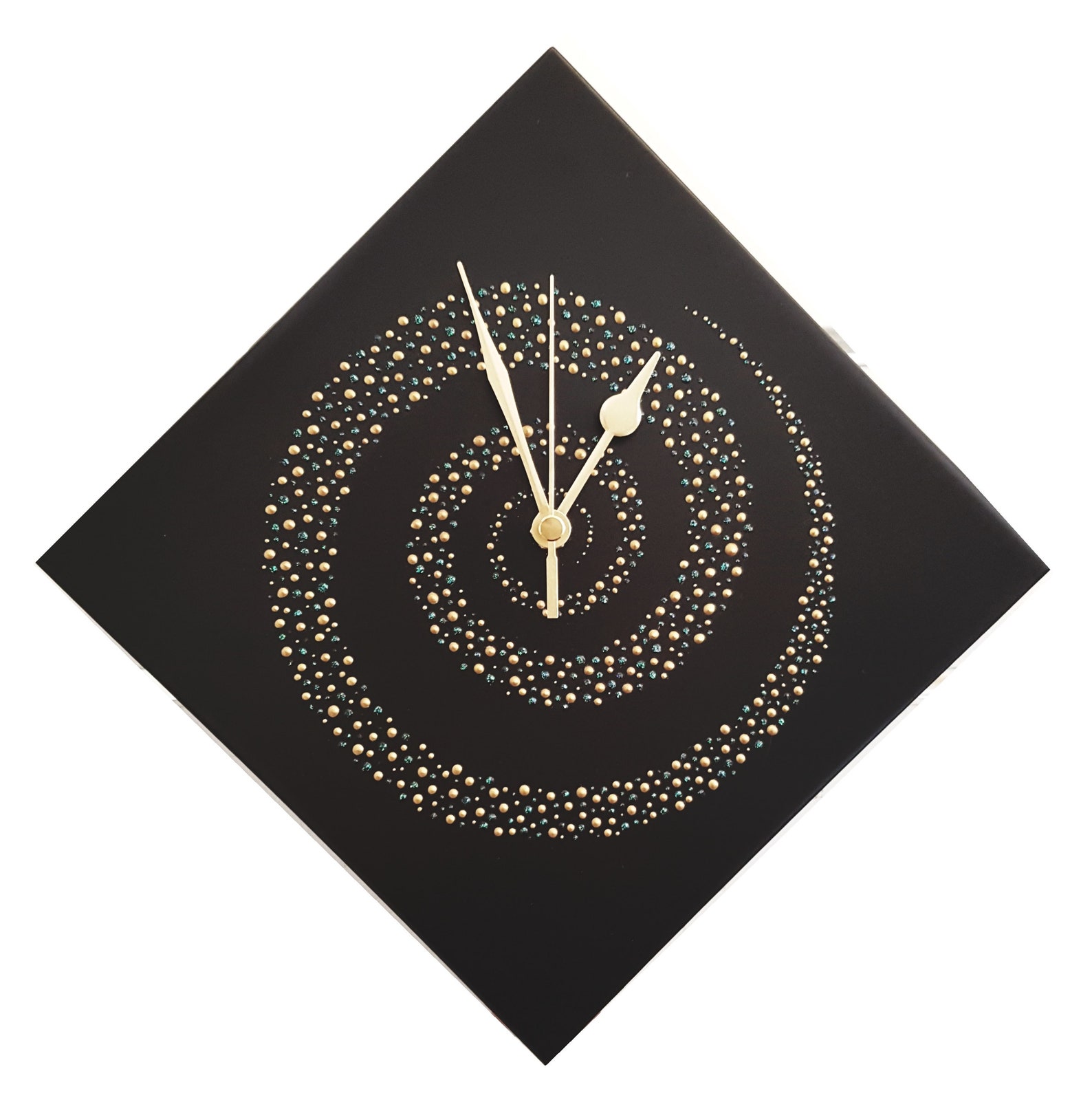 Unique Black Diamond Wall Clock Hand Painted 28cm Etsy UK
