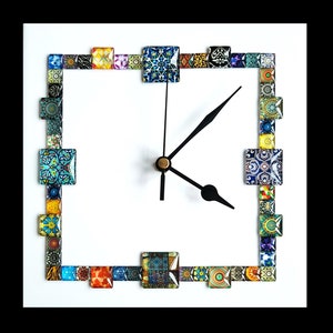 Handmade White Square Cabochon Wall Clock - Unique Home Decor