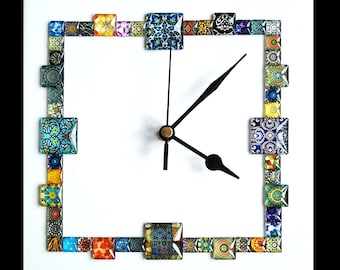 Handmade White Square Mosaic Wall Clock | Unique Home Decor