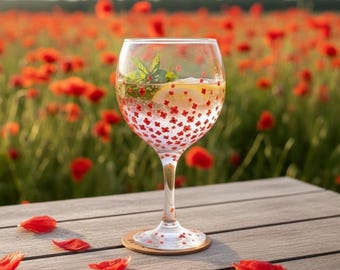 Hand Painted Decorated Large Balloon Gin Glass Wine Glass 645ml 'Poppy'