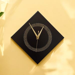 Hand Painted Unique Wall Clock, Black Diamond Clock, Circle Design, 28cm image 18