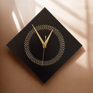 Hand Painted Unique Wall Clock, Black Diamond Clock, Circle Design, 28cm image 13