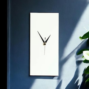 Modern White Rectangular Wall Clock – Minimalist Home Decor -(40cm x 15cm - Non Ticking/Sweeping Hands