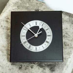Modern Black Square Wall Clock with Silver Dial, Contemporary Home Decor, 20cm, Silent Non-Ticking