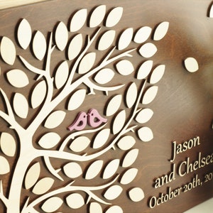 Walnut Love Bird in Tree 3D Wedding Guest Book Alternative Guestbook Unique Custom Personalized Wood Rustic  guest book Decor Ideas