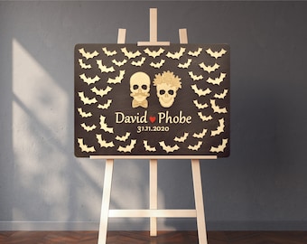 Halloween Skull couple 3D Wedding Guest Book Wedding Alternative with Bats