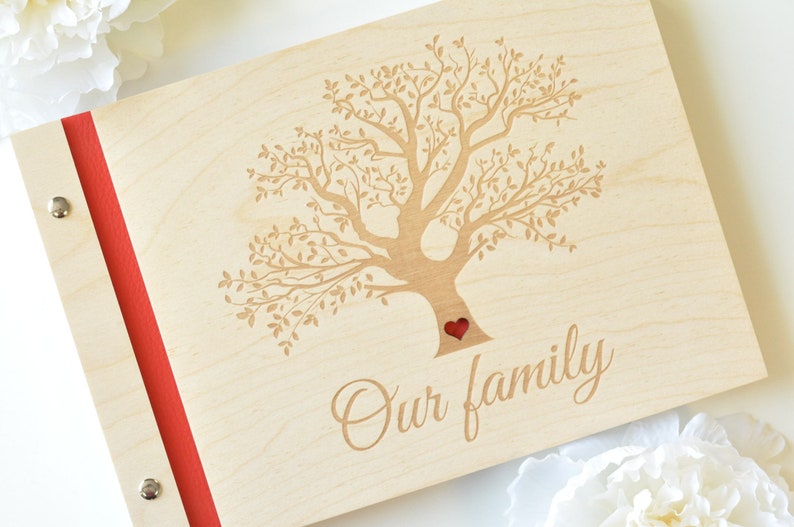 personalized wood photo album / family album / wedding album/ baby album / engraved / Photo Guest Book / Photo album image 1