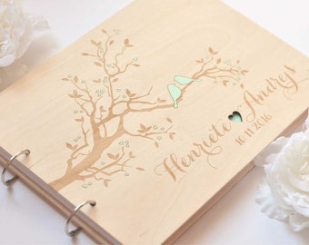 Mintgrüner Lovebird Holz Hochzeit Gästebuch Foto Gästebuch Personalisiert Holz Photalbum Familie Jubiläum Geschenk für Eltern