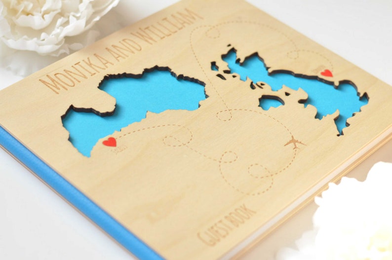custom wood wedding guest book album laser engraved