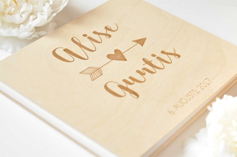 custom wood wedding guest book album laser engraved