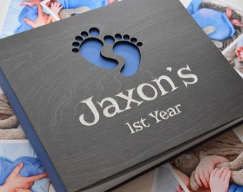 Personalized Baby Boy Foot Print First Photo Album Navey Blue