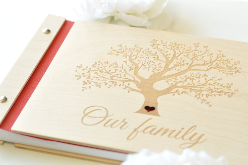 personalized wood photo album / family album / wedding album/ baby album / engraved / Photo Guest Book / Photo album image 2