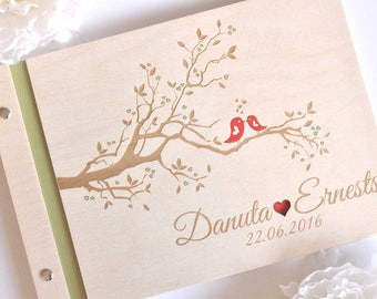 custom wood wedding guest book / album laser engraved