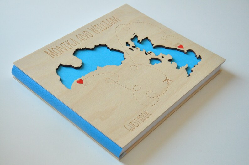 custom wood wedding guest book album laser engraved