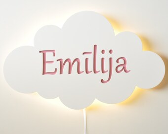 Personalized Cloud Night Light Boy Baby & Kid's Room Lamp Nature Wall Decor Custom Nursery Name Sign Blue Wooden Letters