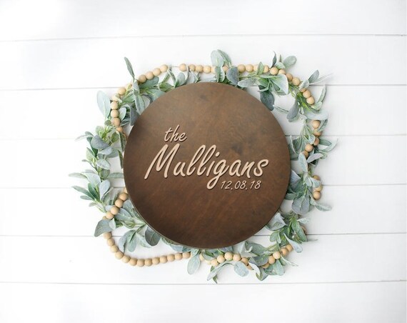 Large Romantic Floral 3D Wooden Guest Book Alternative Round Family Established Name Plague Sign Housewarming Wedding Gift