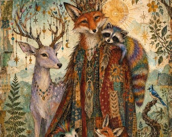 Fox and Friends  (5x7) Original Design Greeting CARD  - Blank Inside