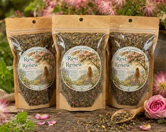 Rest & Renew Herbal Tea | Calming Botanical Blend, Lemon Balm, Tulsi, Mimosa Blossom (Caffeine Free)