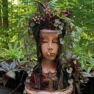 Ceramic Pothead Planter | Sister Bad Habit | Handbuilt Face Pot with Drainage