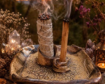 Handbuilt Ceramic Smudge Holder – Sage, Palo Santo, Incense Ash Catcher