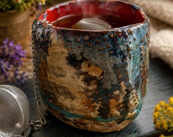 Handbuilt Ceramic Tea Cup Set | Rustic Pottery, Herbal Tea Blend, Infuser