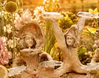 Ceramic Light Bringers - Tiny magical people holding Quartz Crystal Points - fun unique tiny art
