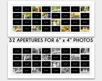Large Multi Photo Frame | 32 Apertures for 6" x 4" Photos | White Wood Frame