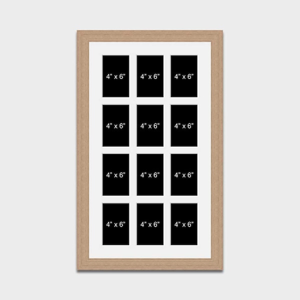 Large Multi Photo Picture Frames | Holds 12 4"x6" Photos | Collage Frame | 30mm Oak Veneer Finish